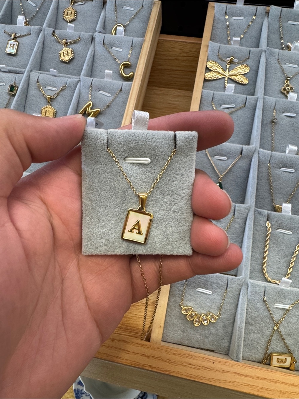 Gold Initial A Enamel Pendant Necklace - Women Jewelry